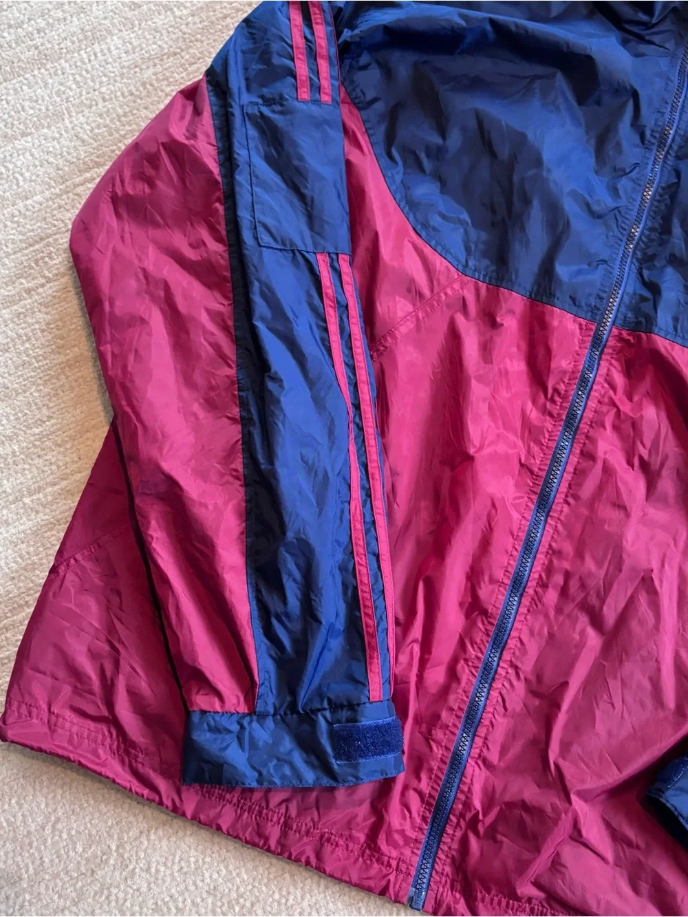 adidas Men's Colorblock Windbreaker Jacket in Navy & Red XXL